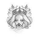 A playful design featuring a spoiled princess wearing a pink crown and holding a shopping bag filled with her favorite things tattoo design idea