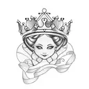 A playful design featuring a spoiled princess wearing a pink crown and holding a shopping bag filled with her favorite things tattoo design idea