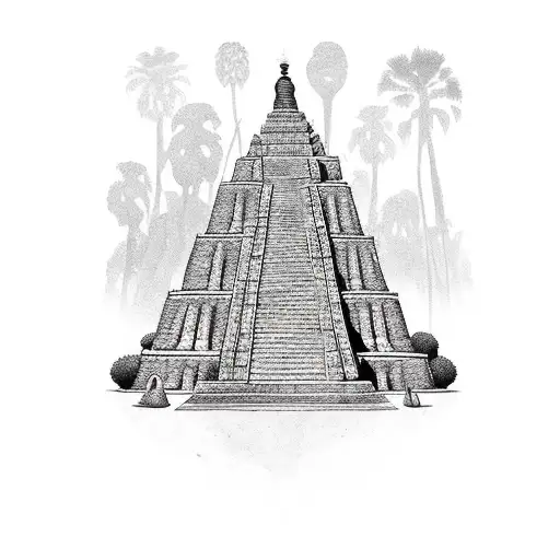 Azteca temple covered with vegetation tattoo design idea