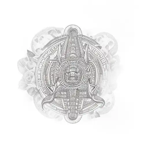 Azteca temple covered with vegetation tattoo design idea
