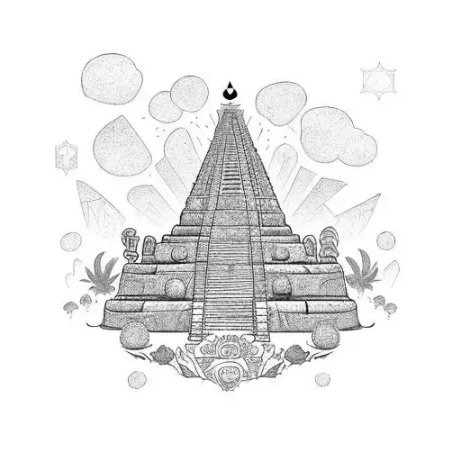 Azteca temple covered with vegetation tattoo design idea