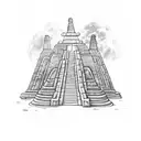 Azteca temple covered with vegetation tattoo design idea