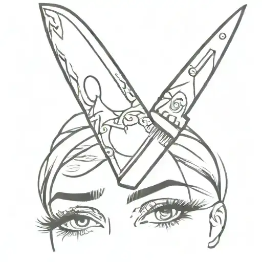 i want a knife tattoo, with girls eyes inside the knife, eyes need to be brown and wide, lashes normal, eyebrows thin  tattoo design idea