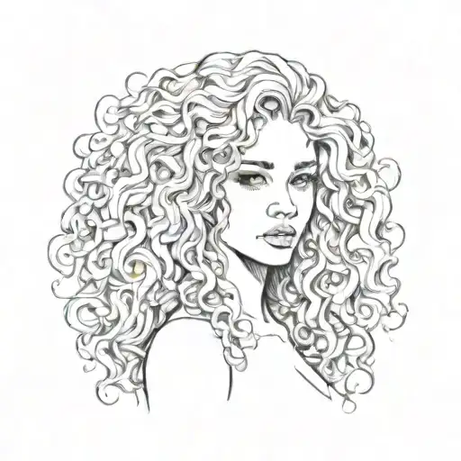 a woman with curly hair tattoo design idea