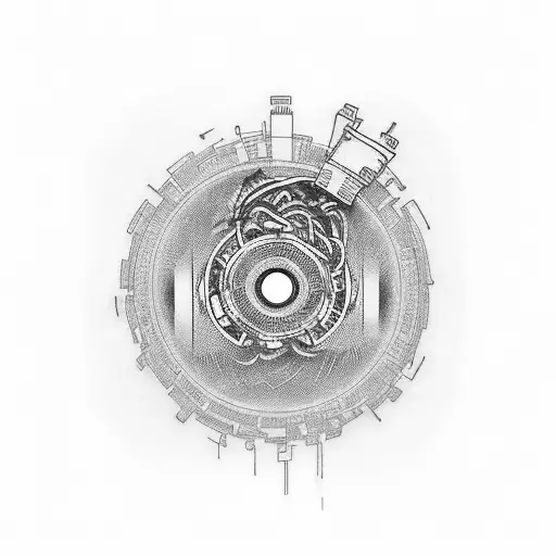 A tattoo of a cassette tape intertwined with a winding road and computer code tattoo design idea