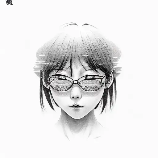 I want a tattoo of an introvert young Japanese  girl. who isn't crying but you see pain in her eyes.  tattoo design idea