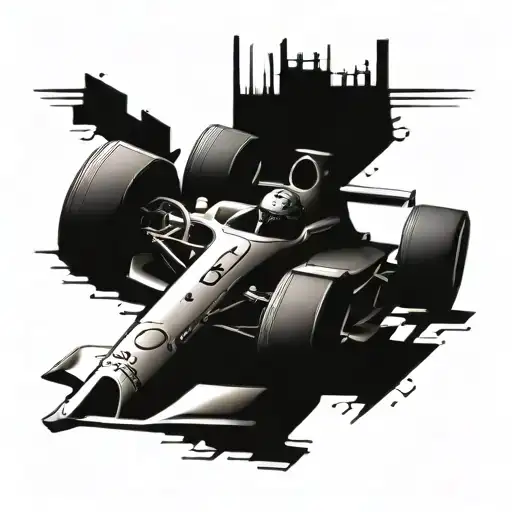 A futuristic interpretation of a Formula 1 car merging with mechanical elements, symbolizing the client's passion for automovilist culture tattoo design idea