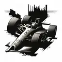 A futuristic interpretation of a Formula 1 car merging with mechanical elements, symbolizing the client's passion for automovilist culture tattoo design idea