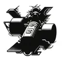 A futuristic interpretation of a Formula 1 car merging with mechanical elements, symbolizing the client's passion for automovilist culture tattoo design idea