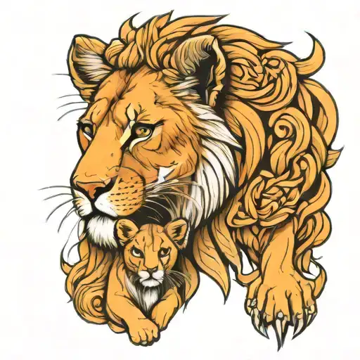 lioness and lion cub tattoo design idea