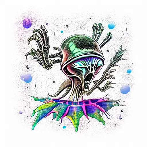 alien and marihuana tattoo design idea