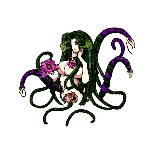Medusa, cobras, flores tattoo design idea