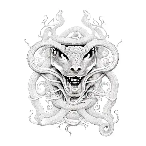 Medusa, cobras, flores tattoo design idea