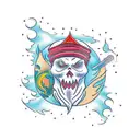 A snowboarder surrounded by the four elements (earth, air, fire, water) tattoo design idea