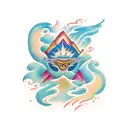 A snowboarder surrounded by the four elements (earth, air, fire, water) tattoo design idea