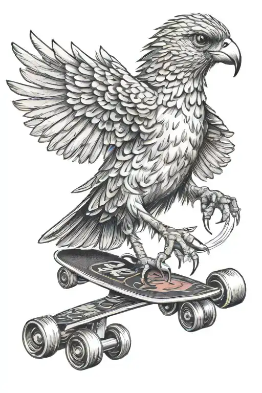 humanoid bird riding a skateboard tattoo design idea