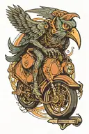 humanoid bird riding a one wheel  tattoo design idea