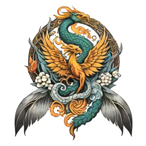Phoenix and scales with dragon tattoo design idea