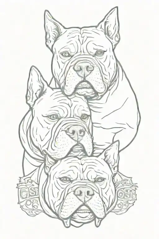  two american bully dog head with phrase "GTS" tattoo design idea