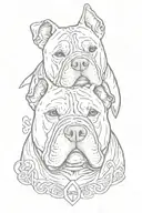  two american bully dog head with phrase "GTS" tattoo design idea