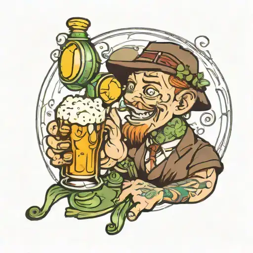 Drunk Chamilion drinking dew from a beer glas tattoo design idea