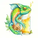 chameleon drinking dew from cold beer bottle tattoo design idea