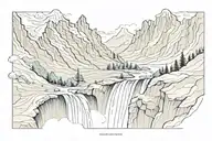 mountain range and waterfall flowing tattoo design idea