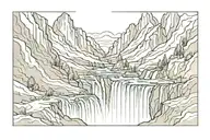 mountain range and waterfall flowing tattoo design idea