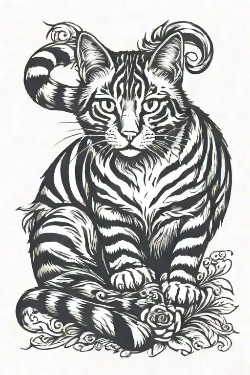Feral cat with stripped fur tattoo design idea