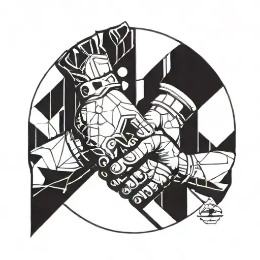  A geometric design featuring a handshake between a construction worker and a client, symbolizing trust tattoo design idea