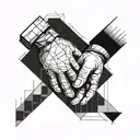  A geometric design featuring a handshake between a construction worker and a client, symbolizing trust tattoo design idea