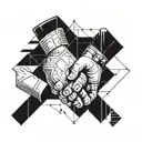  A geometric design featuring a handshake between a construction worker and a client, symbolizing trust tattoo design idea