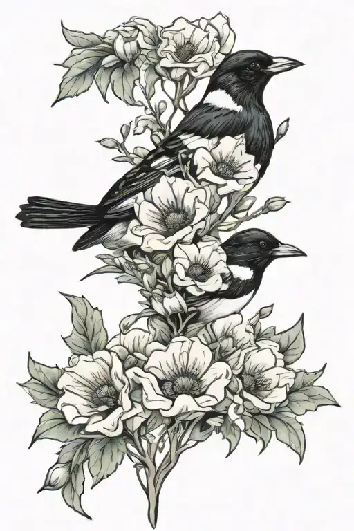 magpies and poppies tattoo design idea