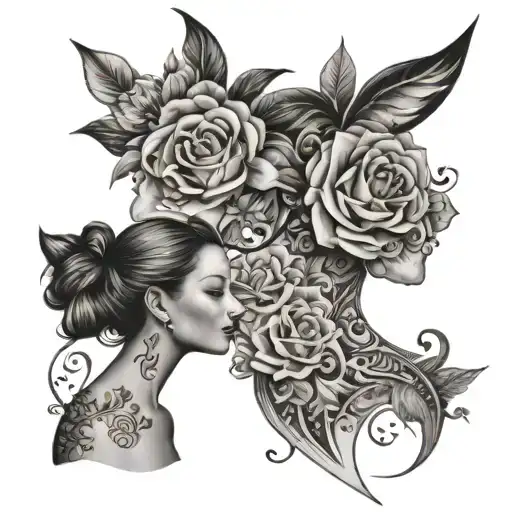 mother daughter design incorporating elements tattoo design idea