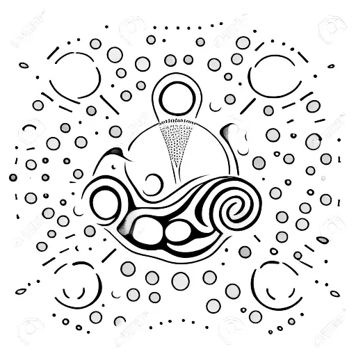 A minimalist tattoo of a group of friends and family members holding hands around a water droplet, symbolizing unity and connection tattoo design idea