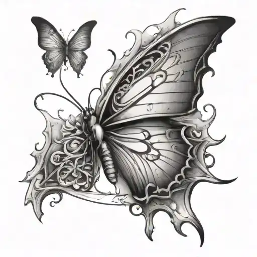butterfly  with a sword piercing through tattoo design idea