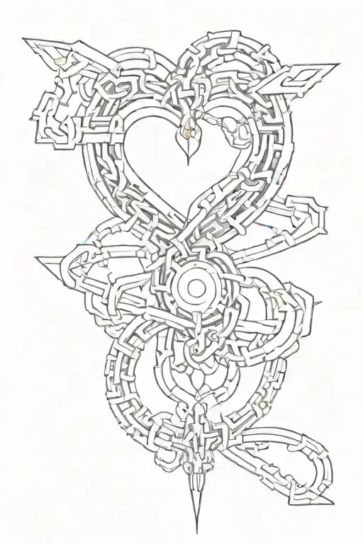 make a simple cyber siglism tatto that has a long outstretched chain with a heart connected to the end of it  tattoo design idea