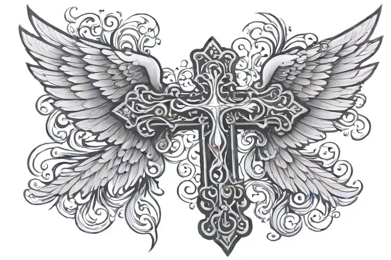 cross with wings spread tattoo design idea