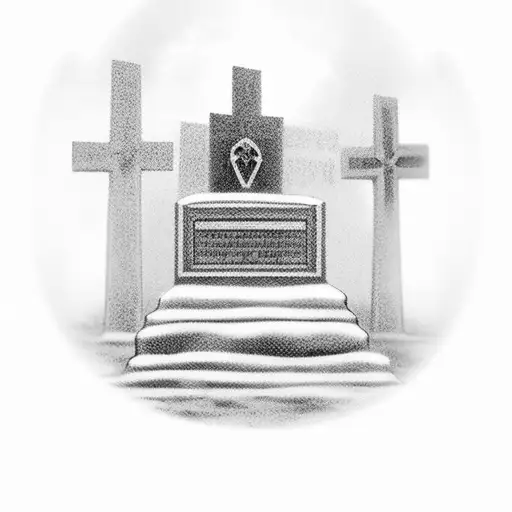 grave site with headstone tattoo design idea