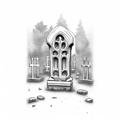 graveyard with headstone tattoo design idea