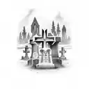 graveyard with headstone tattoo design idea