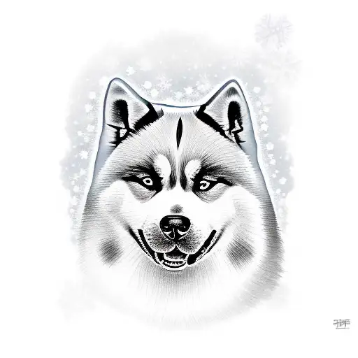 american akita, owner, snowflakes, flash,  tattoo design idea