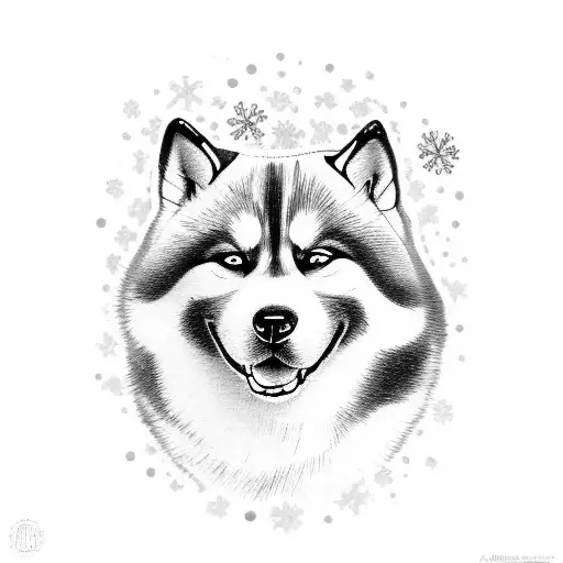 american akita, owner, snowflakes, flash,  tattoo design idea
