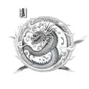 Japanese dragon fighting a small samurai  tattoo design idea