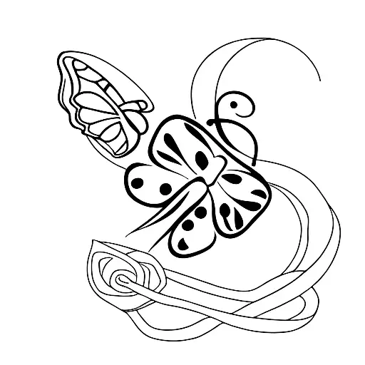 Realistic butterfly emerging from a breast cancer ribbon symbolizing transformation and overcoming challenges tattoo design idea