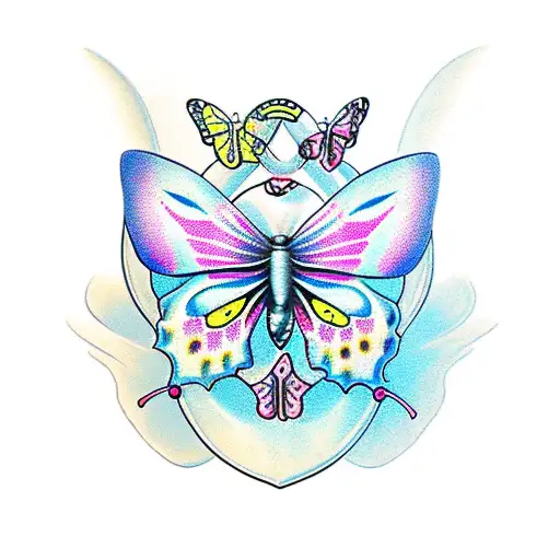 Realistic butterfly emerging from a breast cancer ribbon symbolizing transformation and overcoming challenges tattoo design idea
