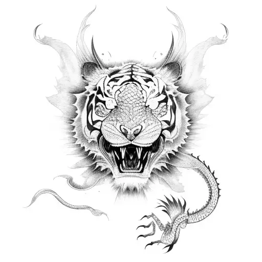 Asian dragon and yellow tiger tattoo design idea