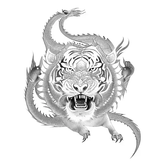 Asian dragon and yellow tiger tattoo design idea