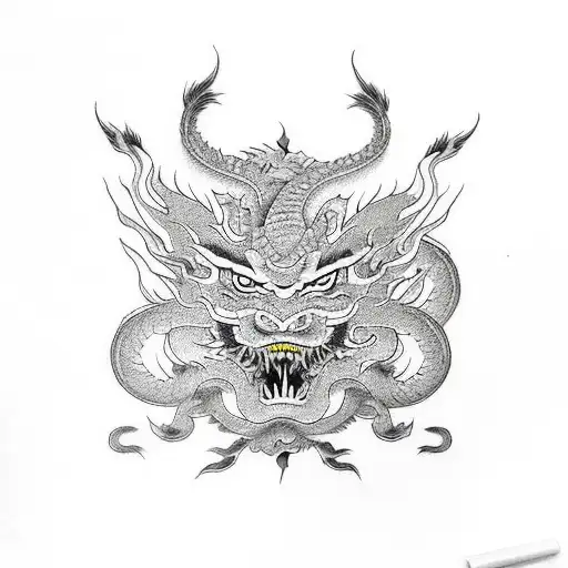 Asian dragon and yellow tiger tattoo design idea