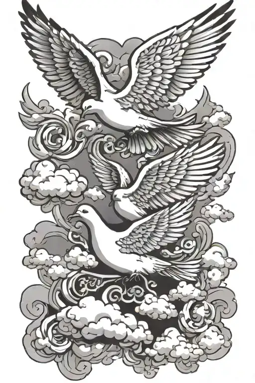 dove and angel with clouds  tattoo design idea